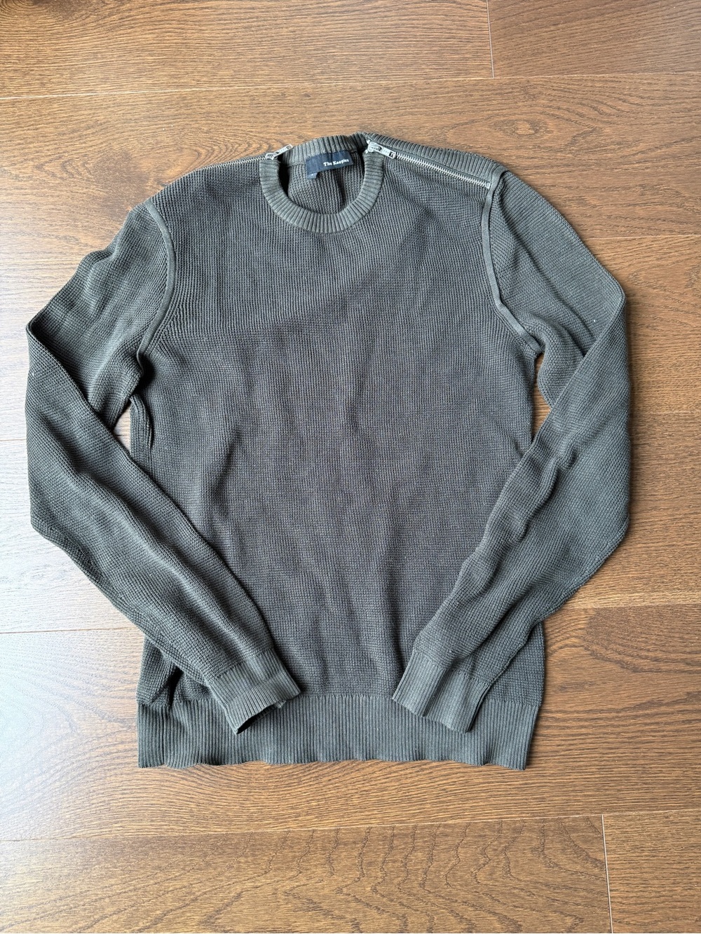 The Kooples Men's Olive Crewneck Sweater with Zip Shoulder